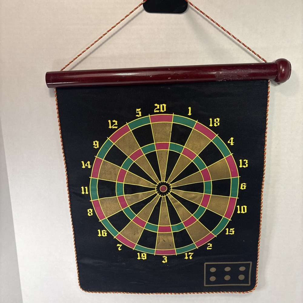 Double Sided Magnetic Dart Board Set Roll Up Baseball Game 5 Darts Black Fabric